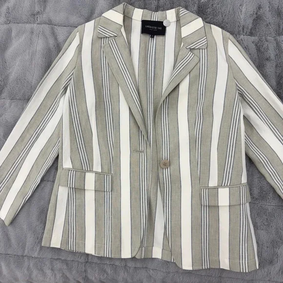 NWT Lafayette 148 Women Blazer Striped 100% Linen Neutral Career Casual 8 Luxury - Picture 1 of 16